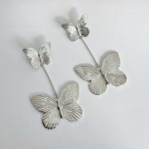 *50% OFF! Butterfly dangle earrings silver metal boho chic bohemian unique
